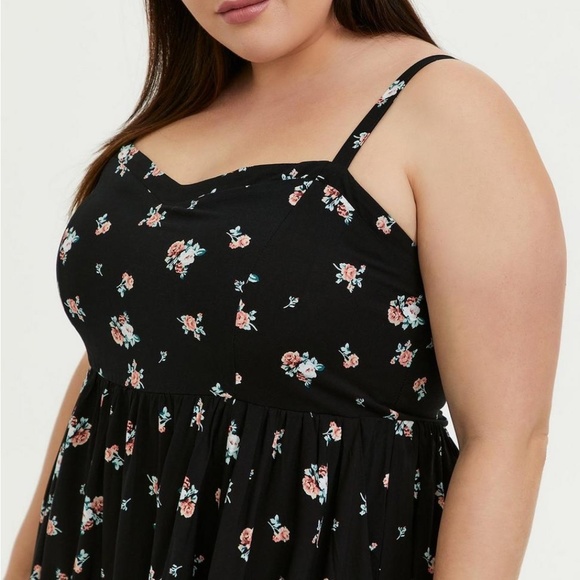 Torrid Black Floral Challis Dress - Plus Size 00 - Picture 3 of 10